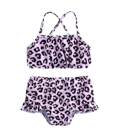 Animal Print Ruffle Kids 2-Piece Swim