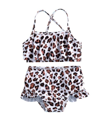 Animal Print Ruffle Kids 2-Piece Swim