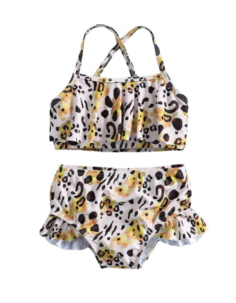 Animal Print Ruffle Kids 2-Piece Swim