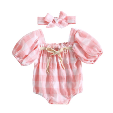 Heather Gingham Baby Romper