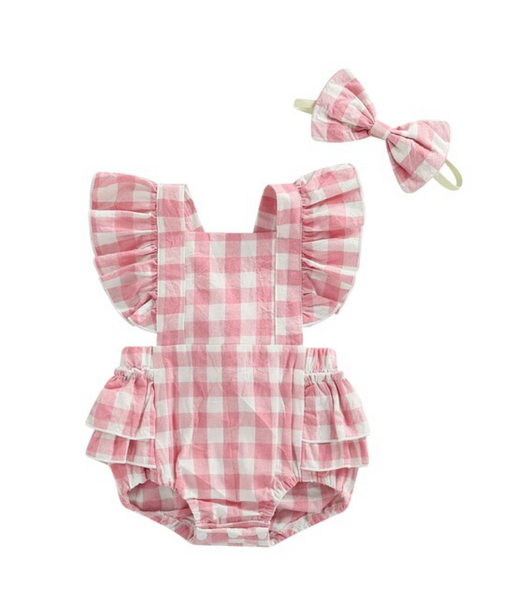 Lila Gingham Baby Romper