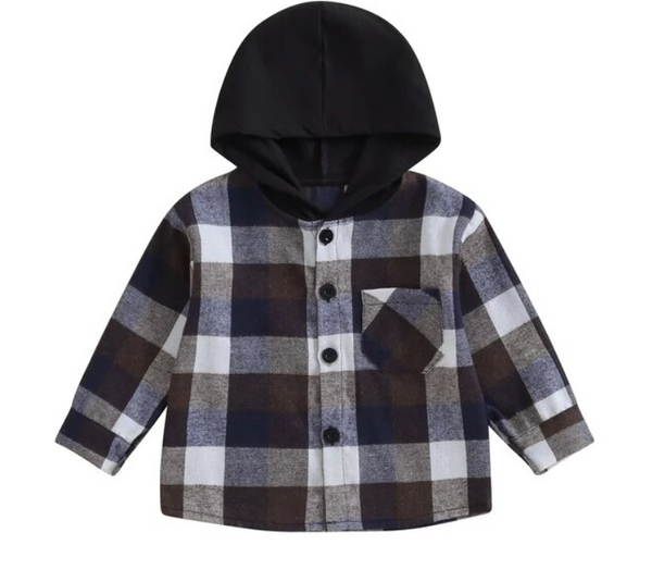 Steve Plaid Button Top w/ Hood