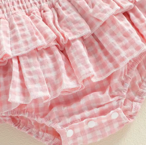 Leona Gingham Flutter Romper