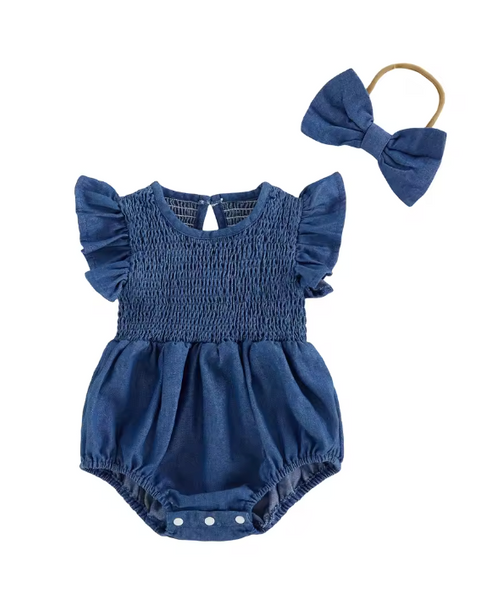 Casey Smocked Chambray Romper