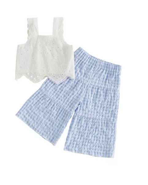 Vivian Eyelet Wide Leg Pant Set