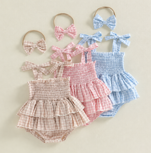 Leona Gingham Flutter Romper