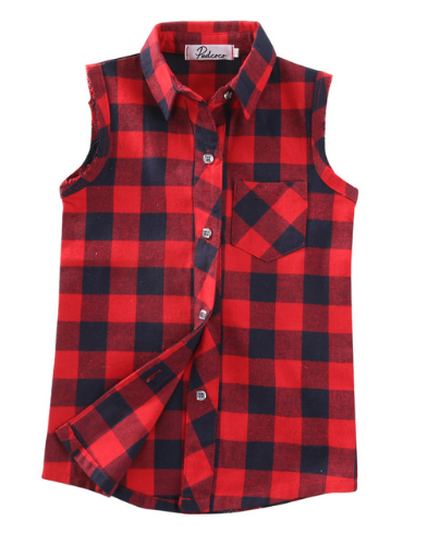 Red & Black Sleeveless Plaid Top