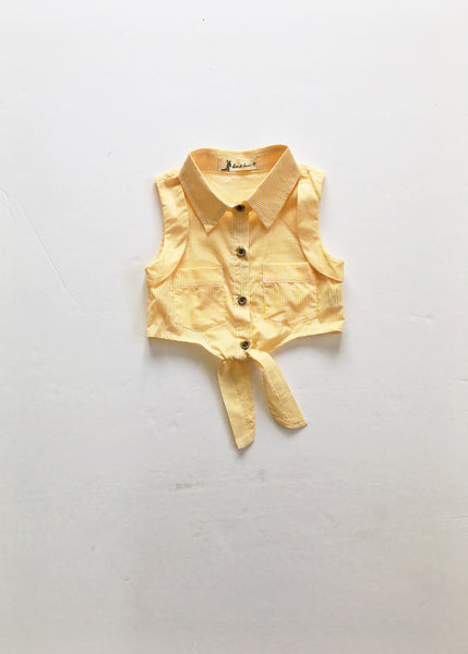 Yellow & White Stripe Sleeveless Collared Button Down Top