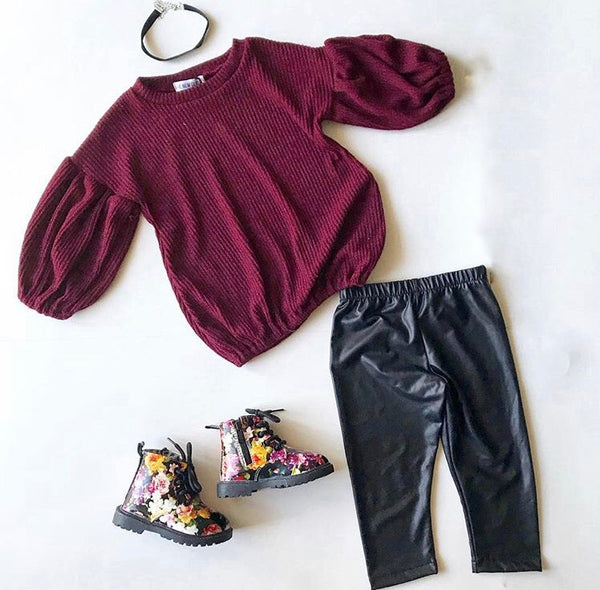 Burgundy Bell Sleeves Sweater