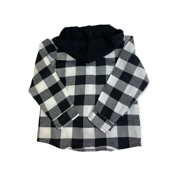 B&W Homie Plaid Button-up Top W/ Hood